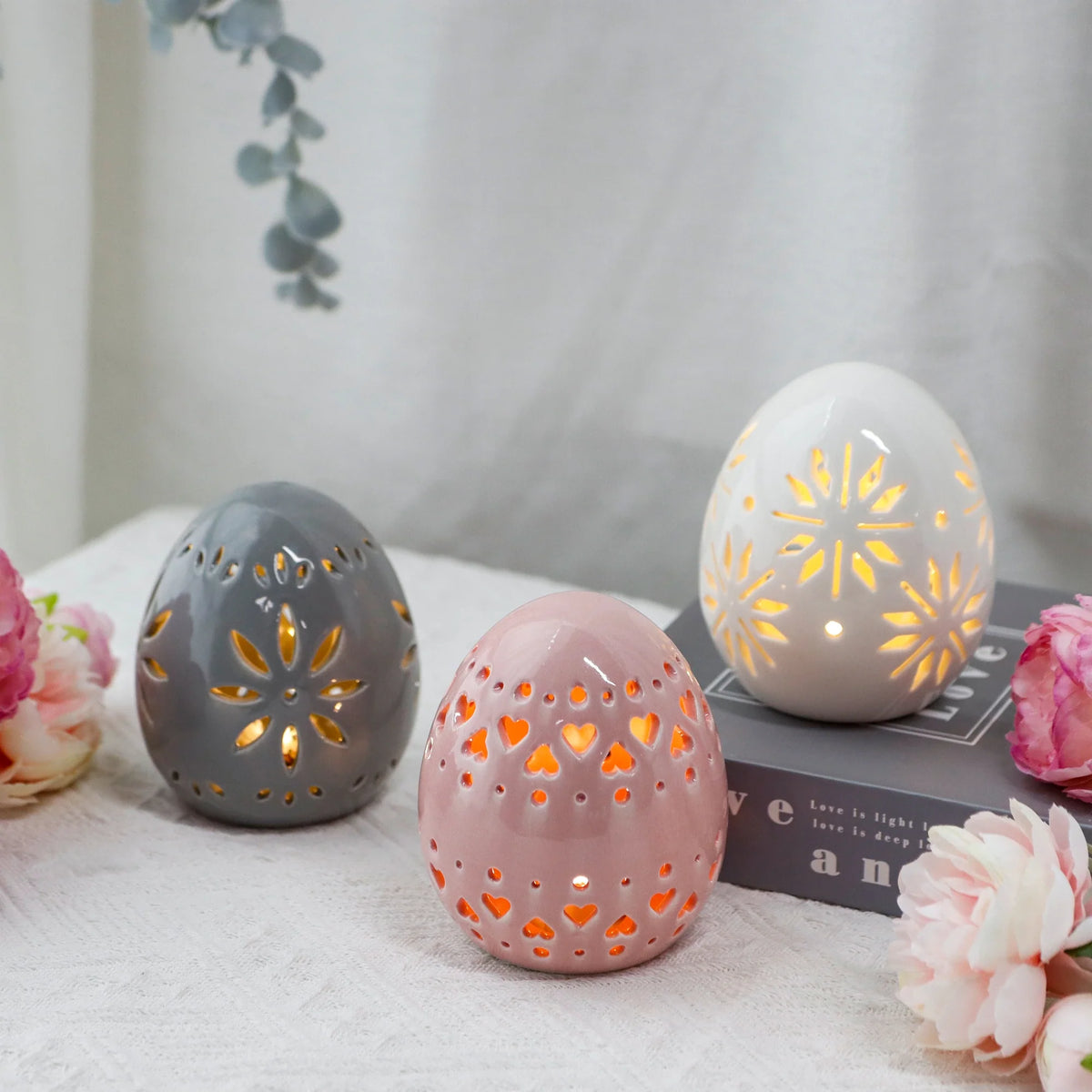 Ceramic Egg Accent Lamps — Set of 3