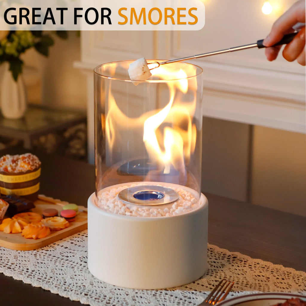 White Round Glass Tabletop Fireplace