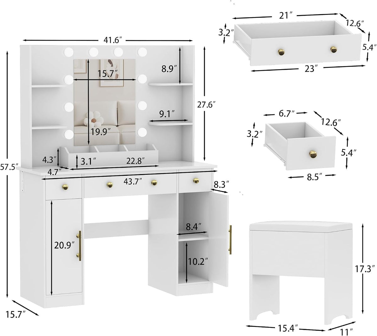 Estelle White Illuminated Vanity Desk