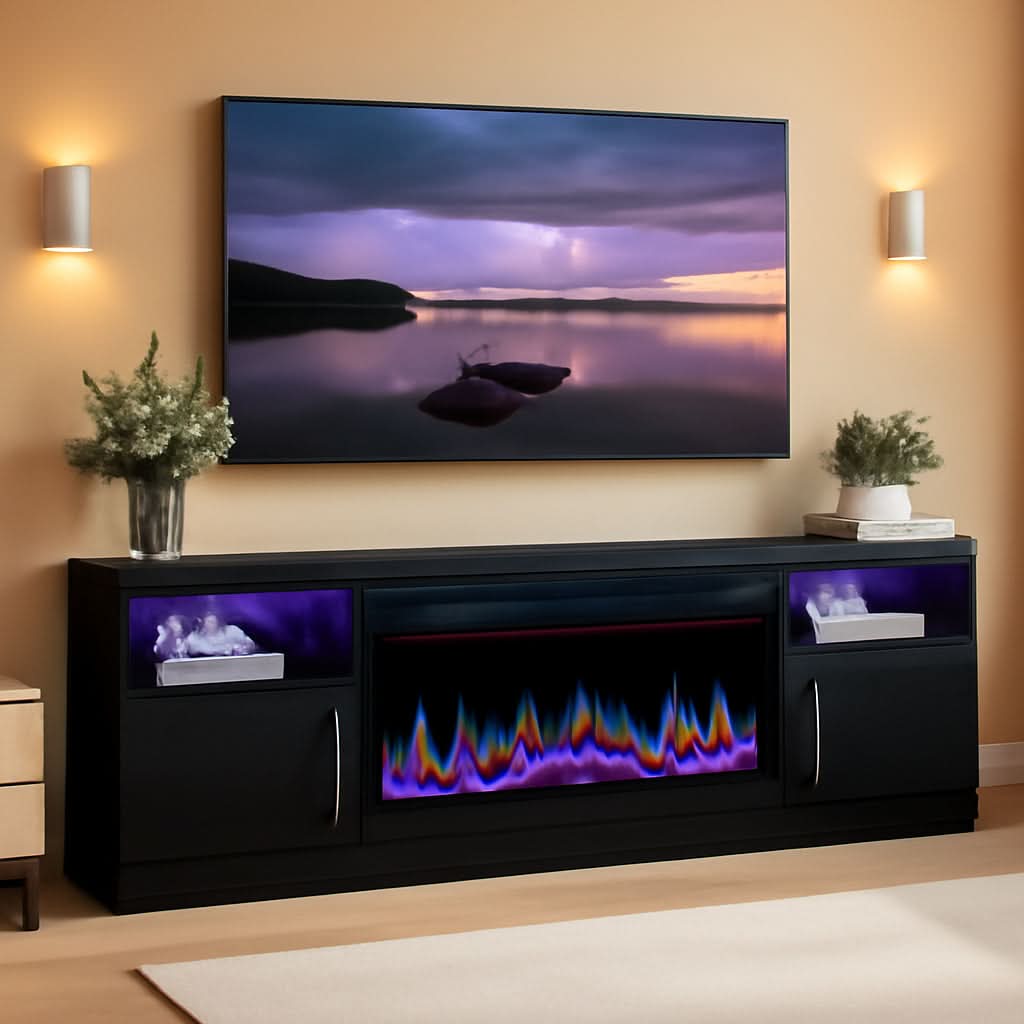 Black LED Fireplace TV Console