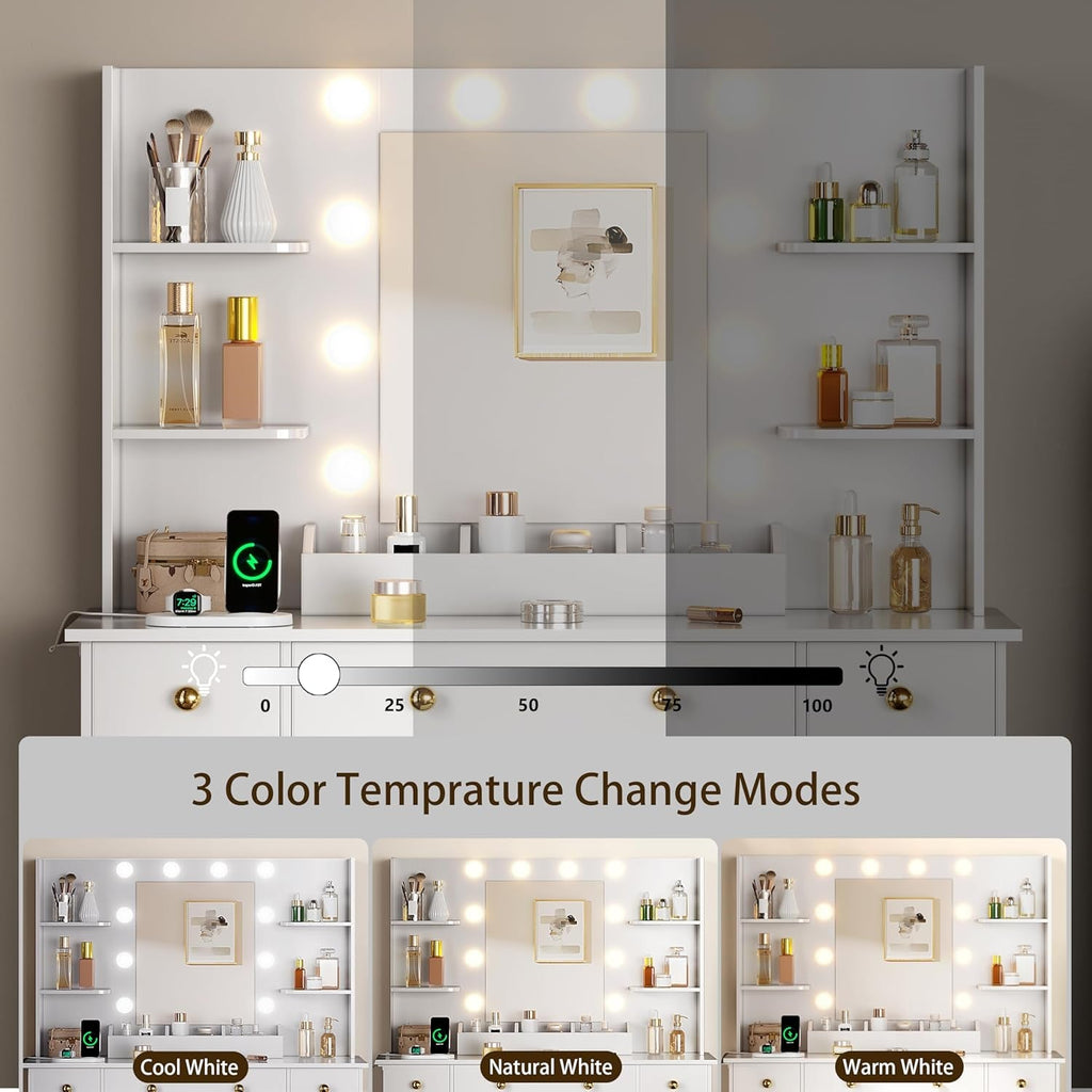 Estelle White Illuminated Vanity Desk
