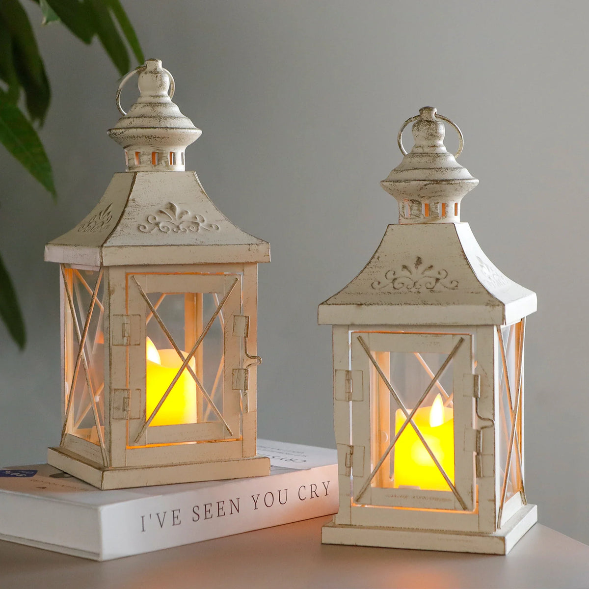 Ivory Candle Lanterns — Set of 2