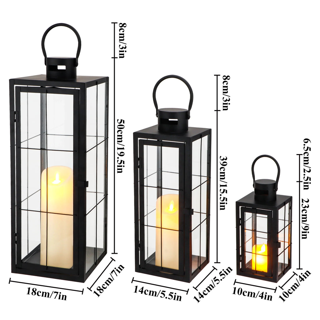 Black Frame Candle Lanterns — Set of 3