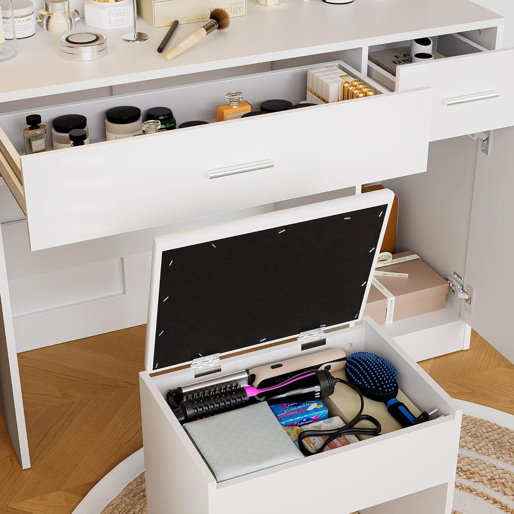 Liora White Vanity Desk with Mirror Lighting