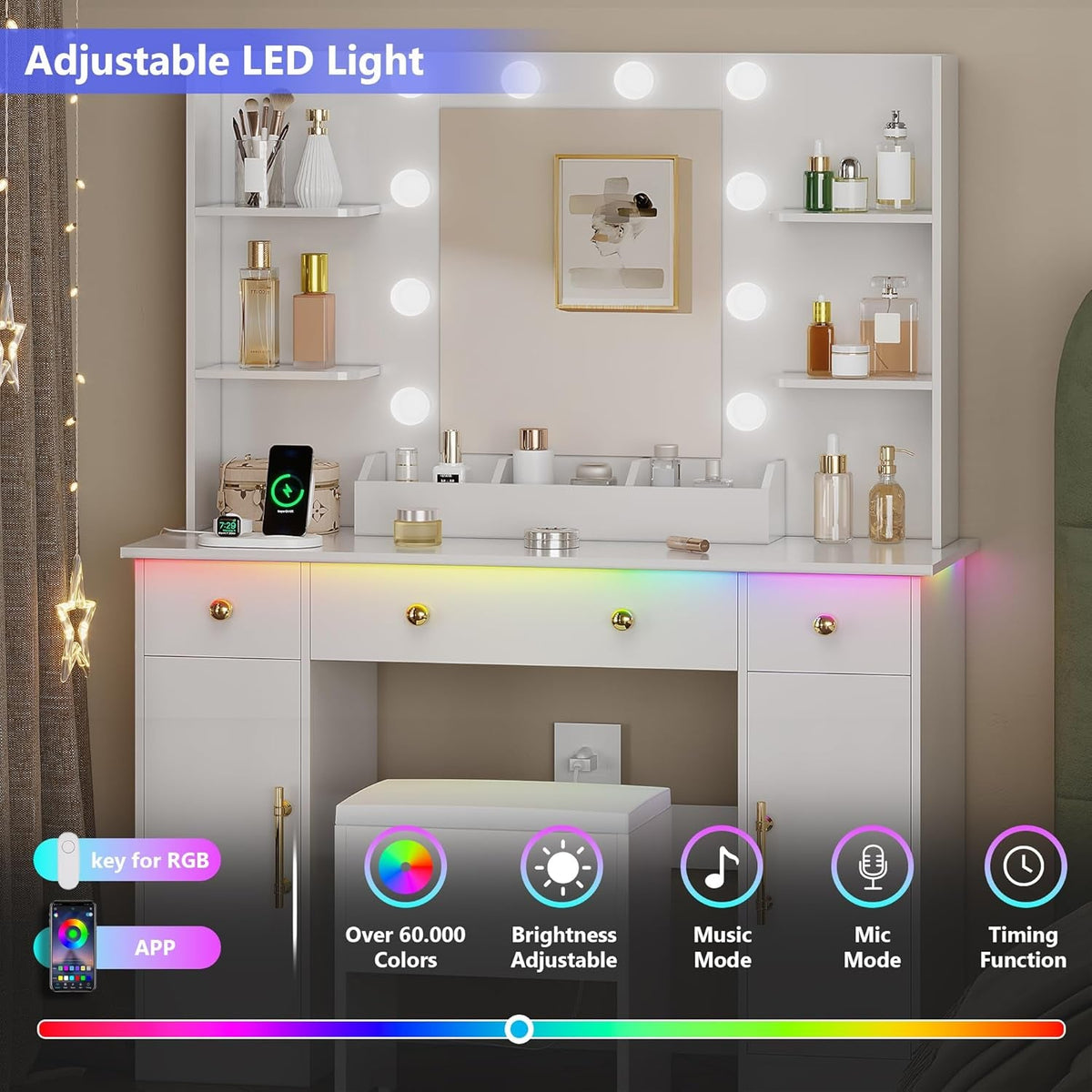 Estelle White Illuminated Vanity Desk