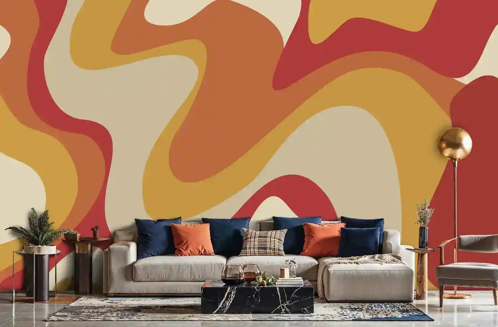 Retro Abstract Waves Wall Mural