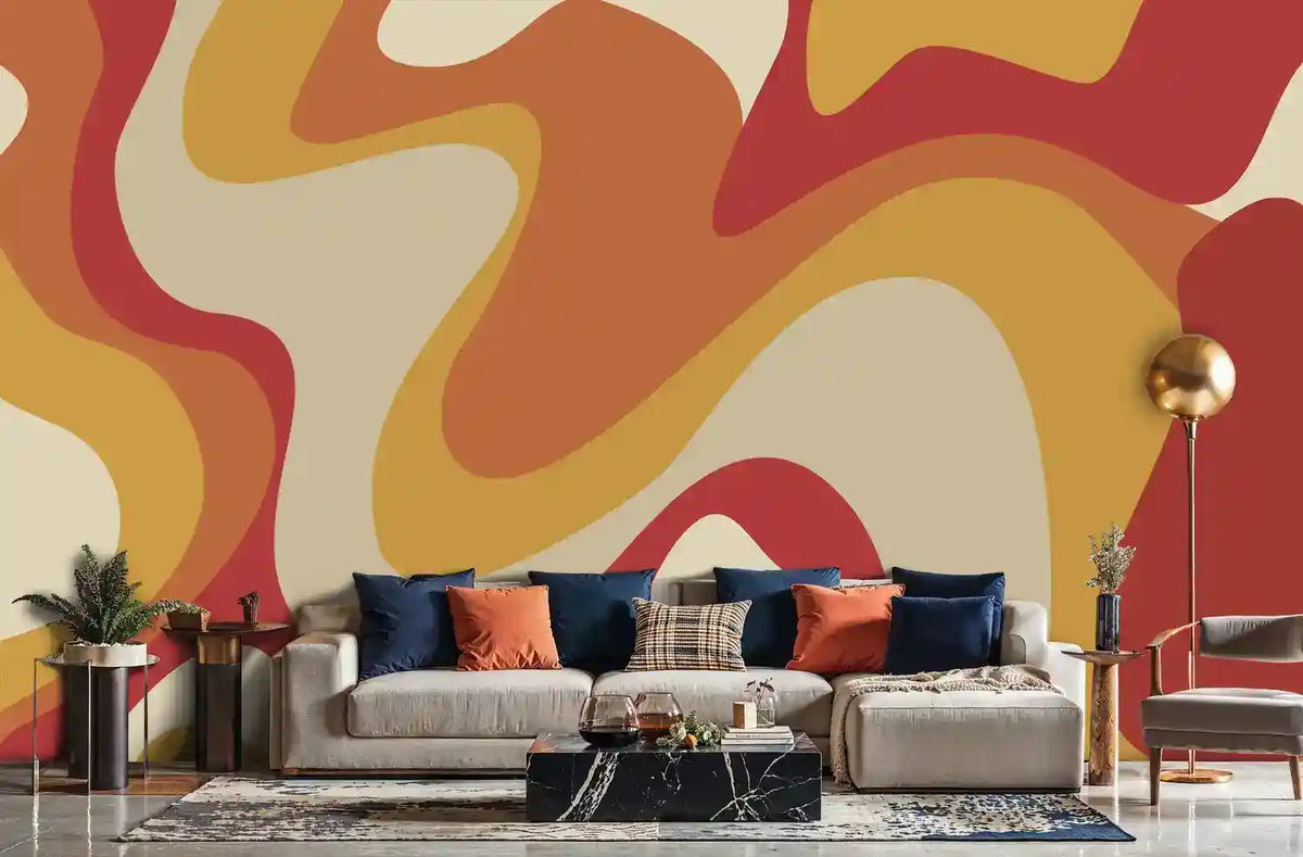 Retro Abstract Waves Wall Mural