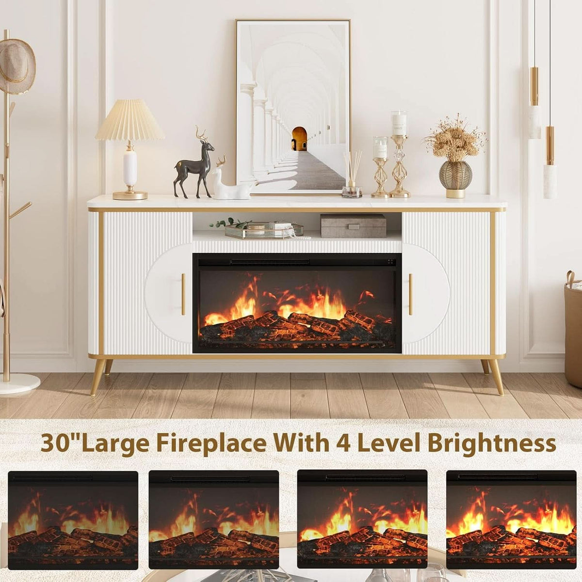 Fluted Fireplace TV Console