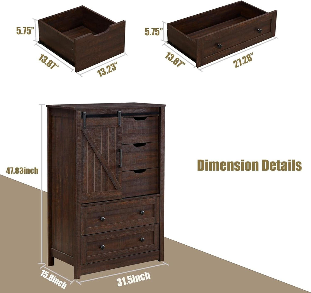 Sliding Door Five-Drawer Chest