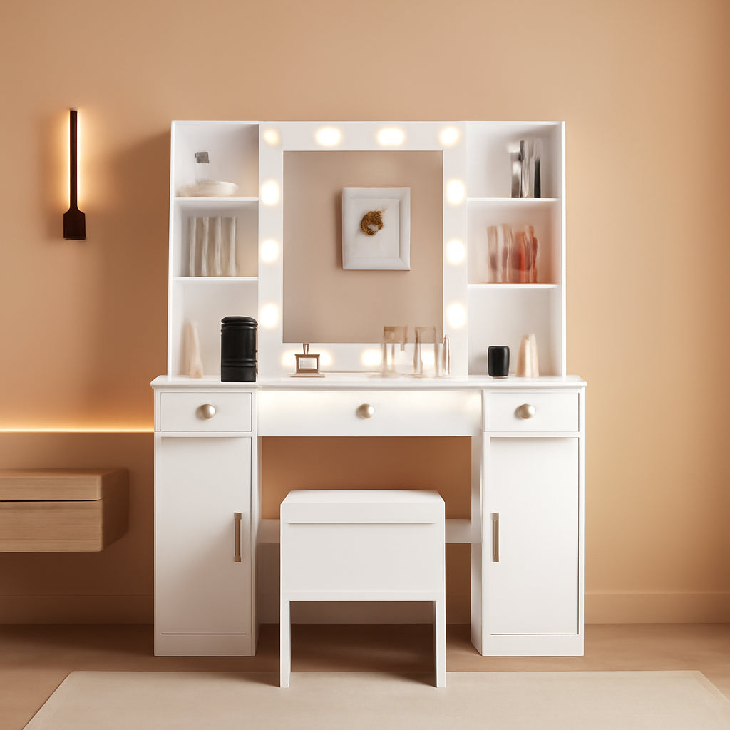 Estelle White Illuminated Vanity Desk