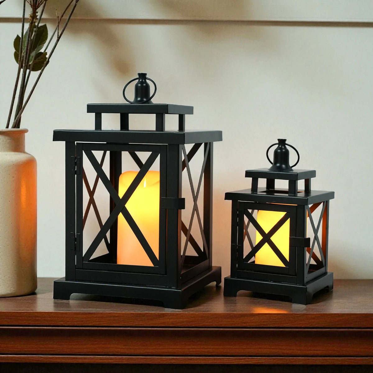 Open-Frame LED Candle Lanterns — Set of 2