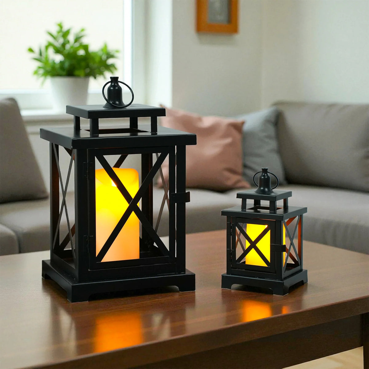Open-Frame LED Candle Lanterns — Set of 2