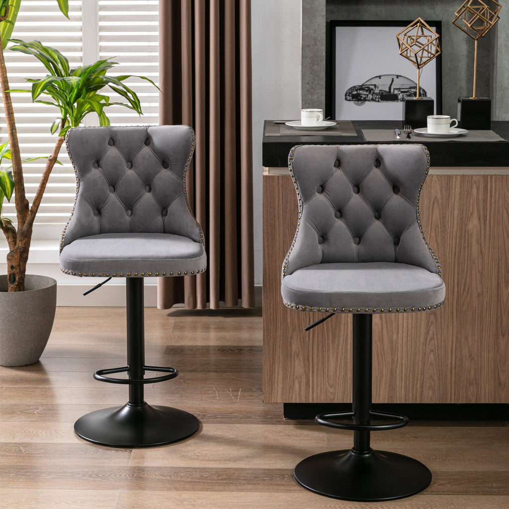 Camille Tufted Swivel Bar Stools, Set of 2