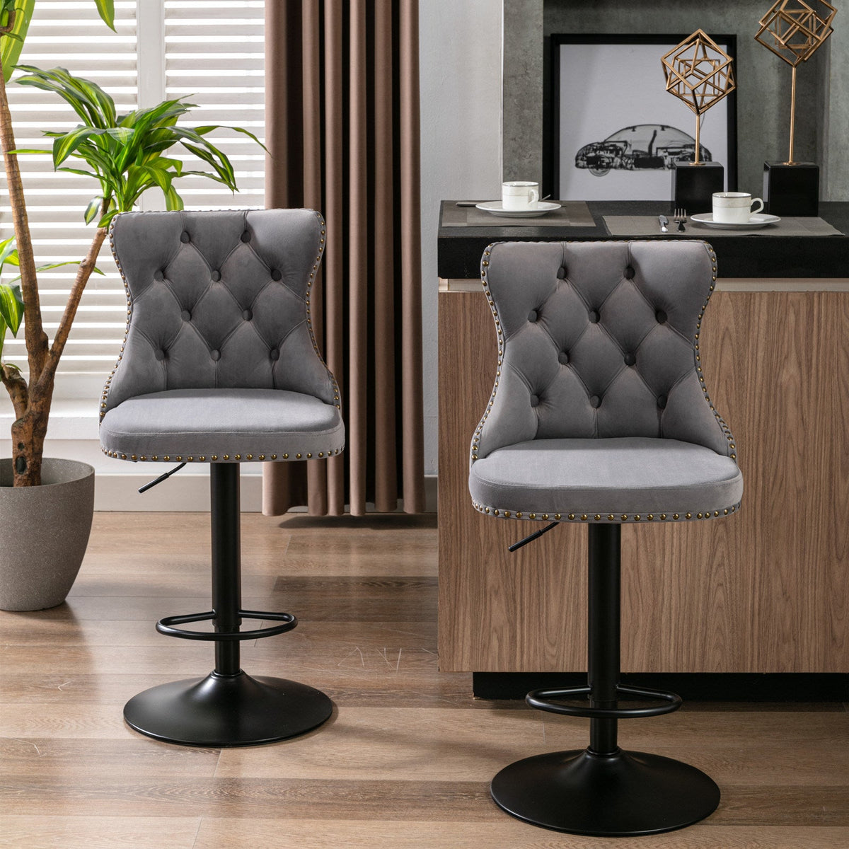 Camille Tufted Swivel Bar Stools, Set of 2