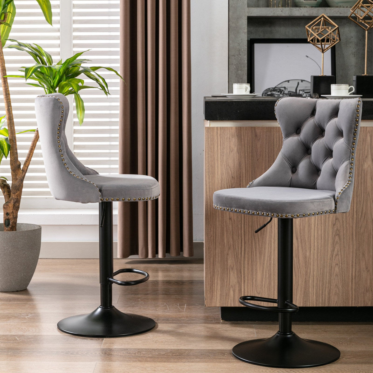 Camille Tufted Swivel Bar Stools, Set of 2