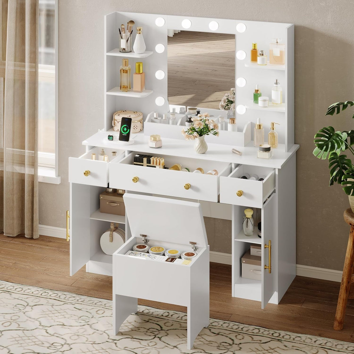 Estelle White Illuminated Vanity Desk