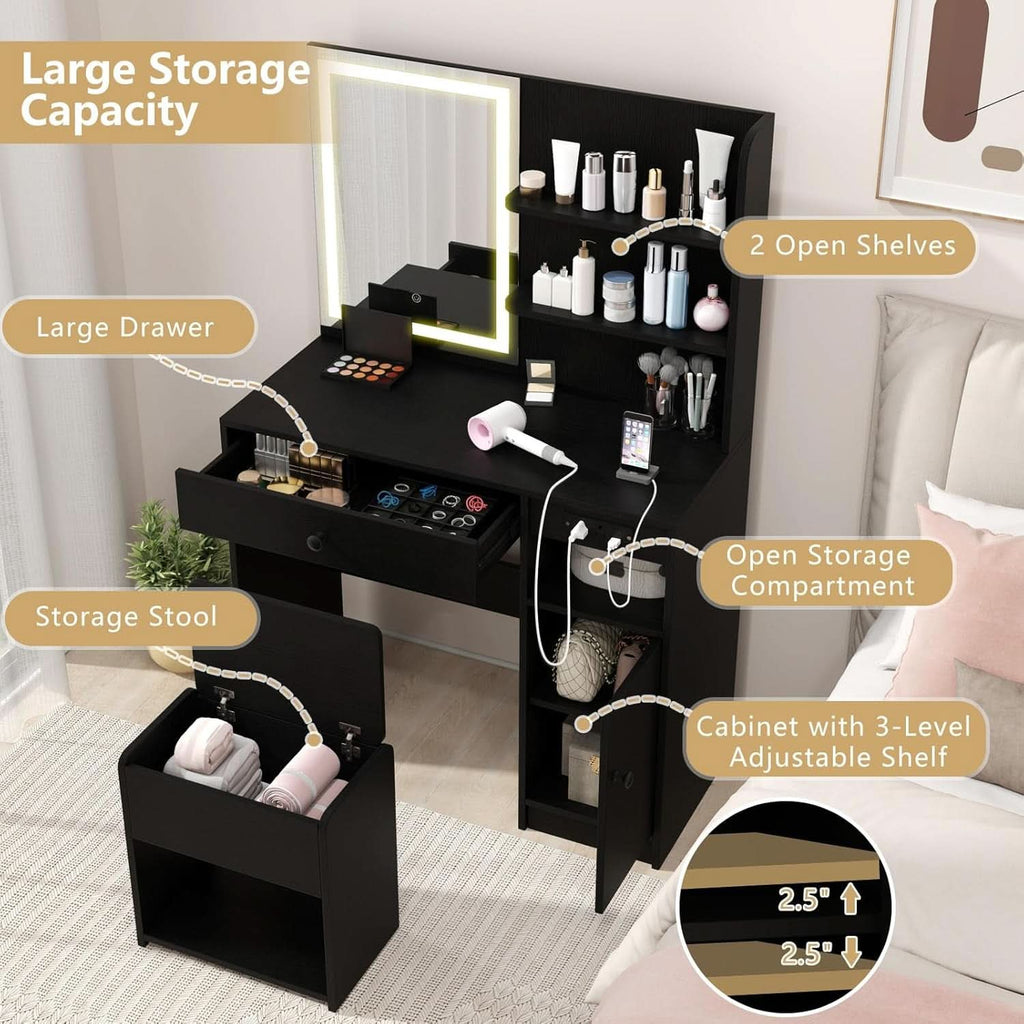 Sabine Black Illuminated Vanity Desk