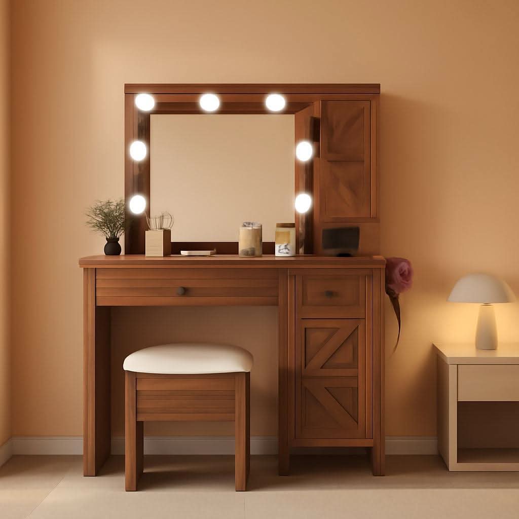 Colette Rustic Brown Illuminated Vanity Desk