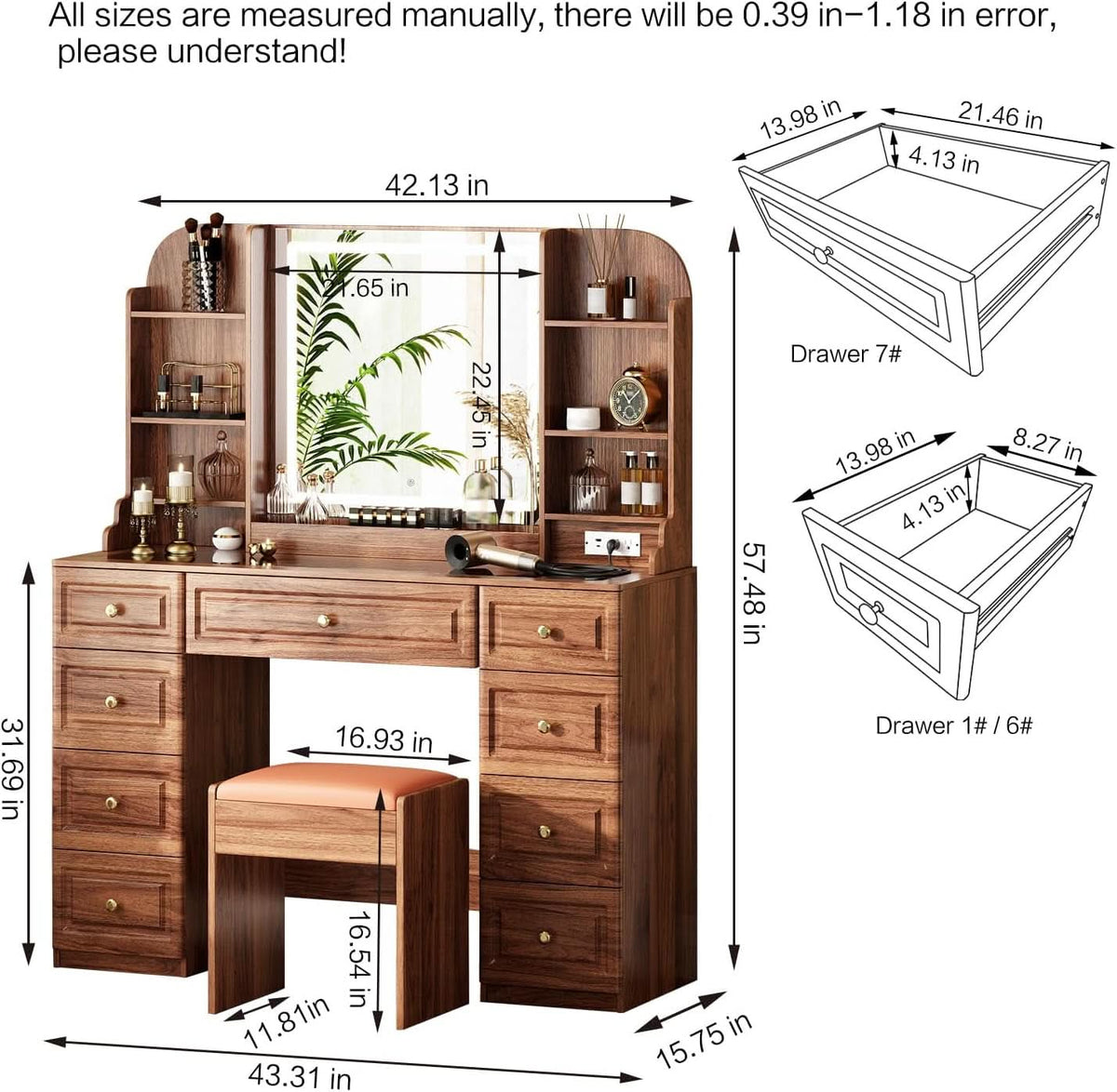 Rosalie Three-Piece Makeup Vanity Desk