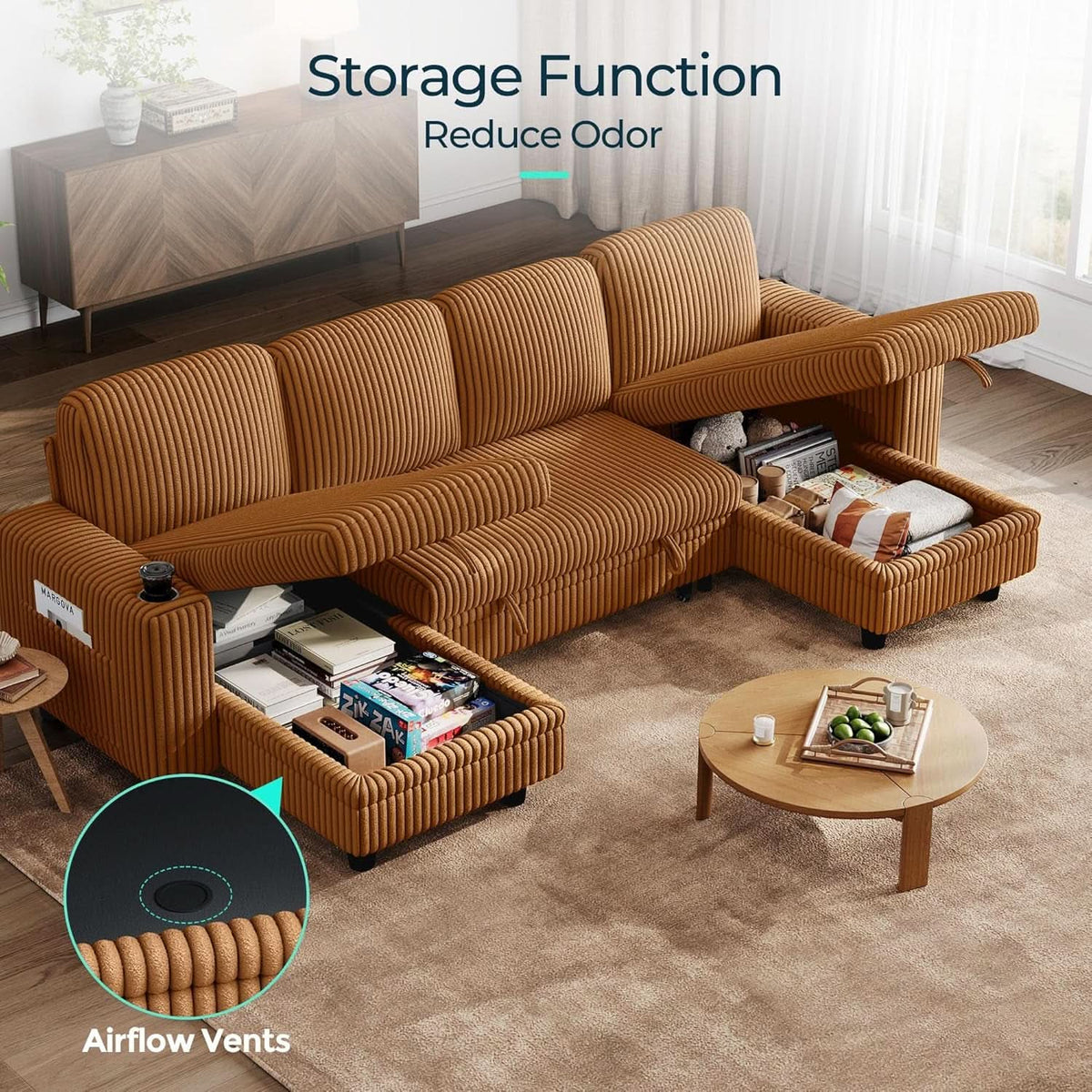 Aurelia Corduroy U-Shaped Sleeper Sectional