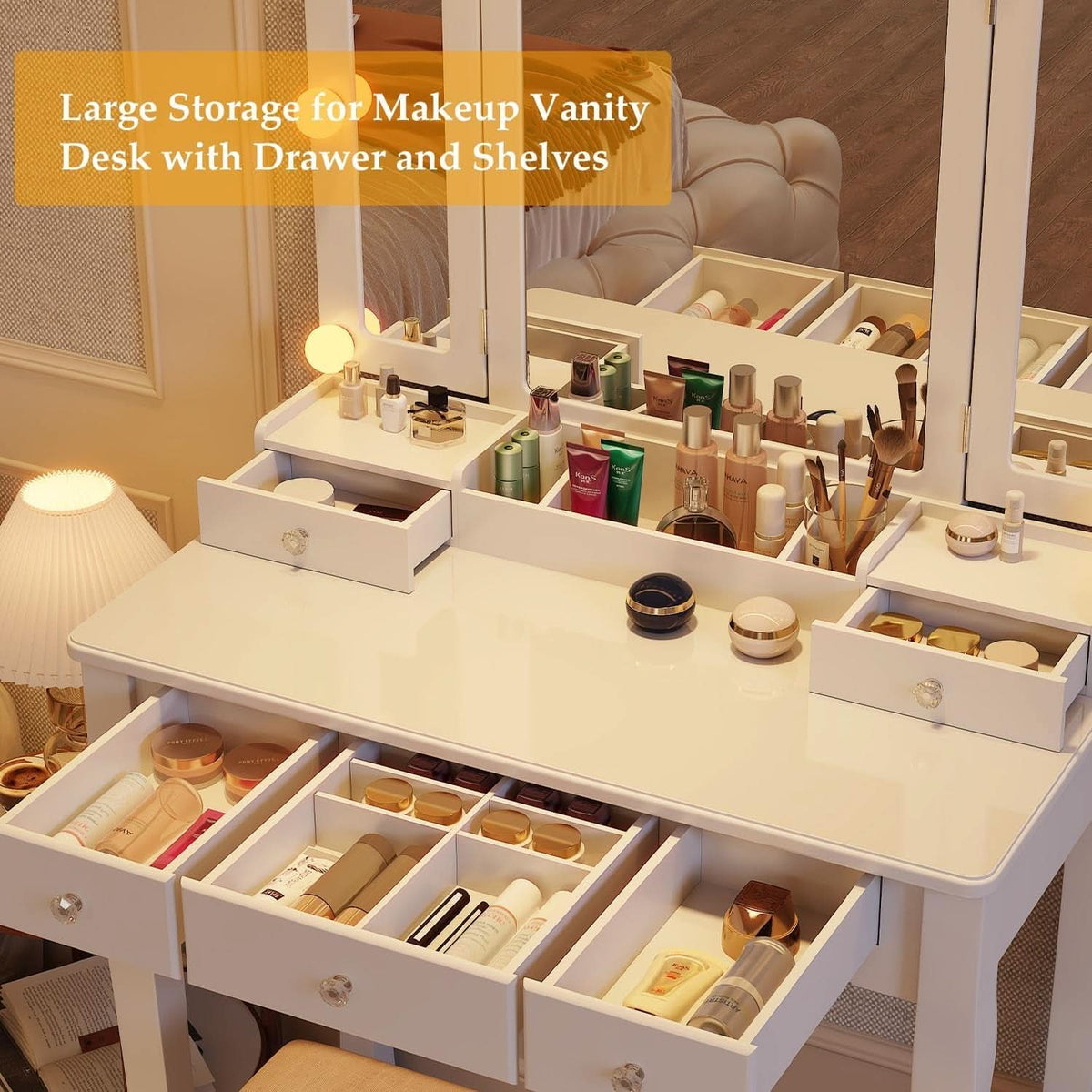 Genevieve Tri-Fold Illuminated Vanity Desk