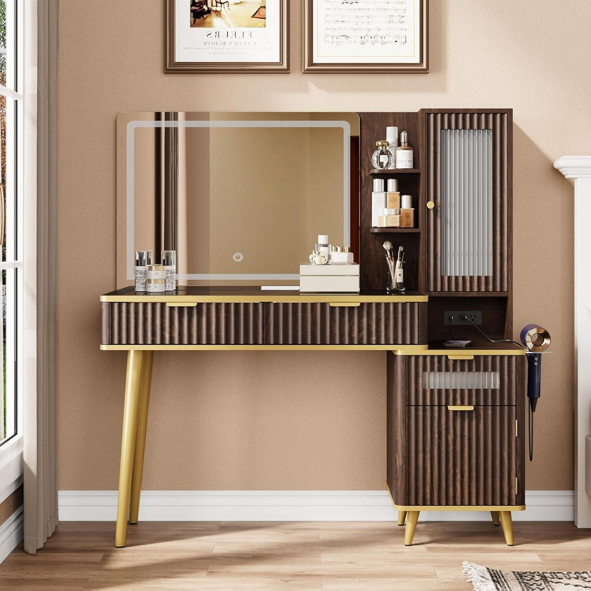 Noelle Vanity Desk with Mirror Lighting