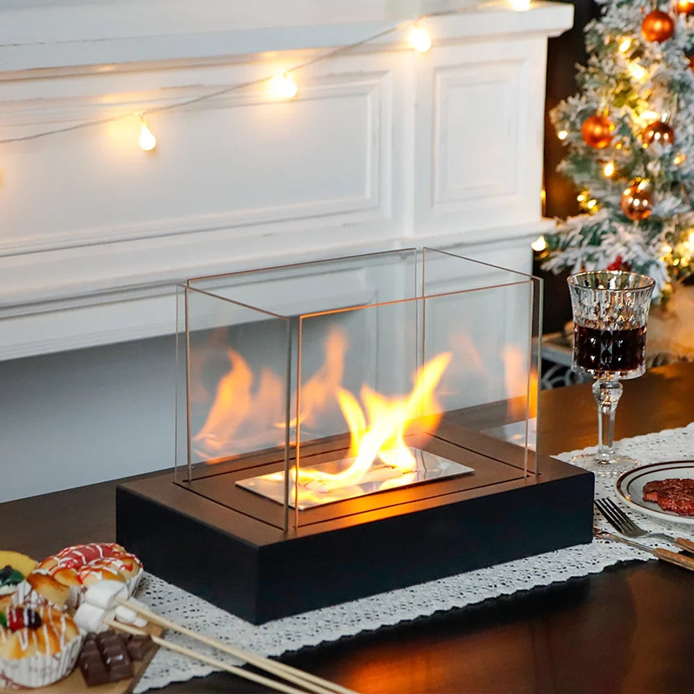 Four-Sided Glass Tabletop Fireplace