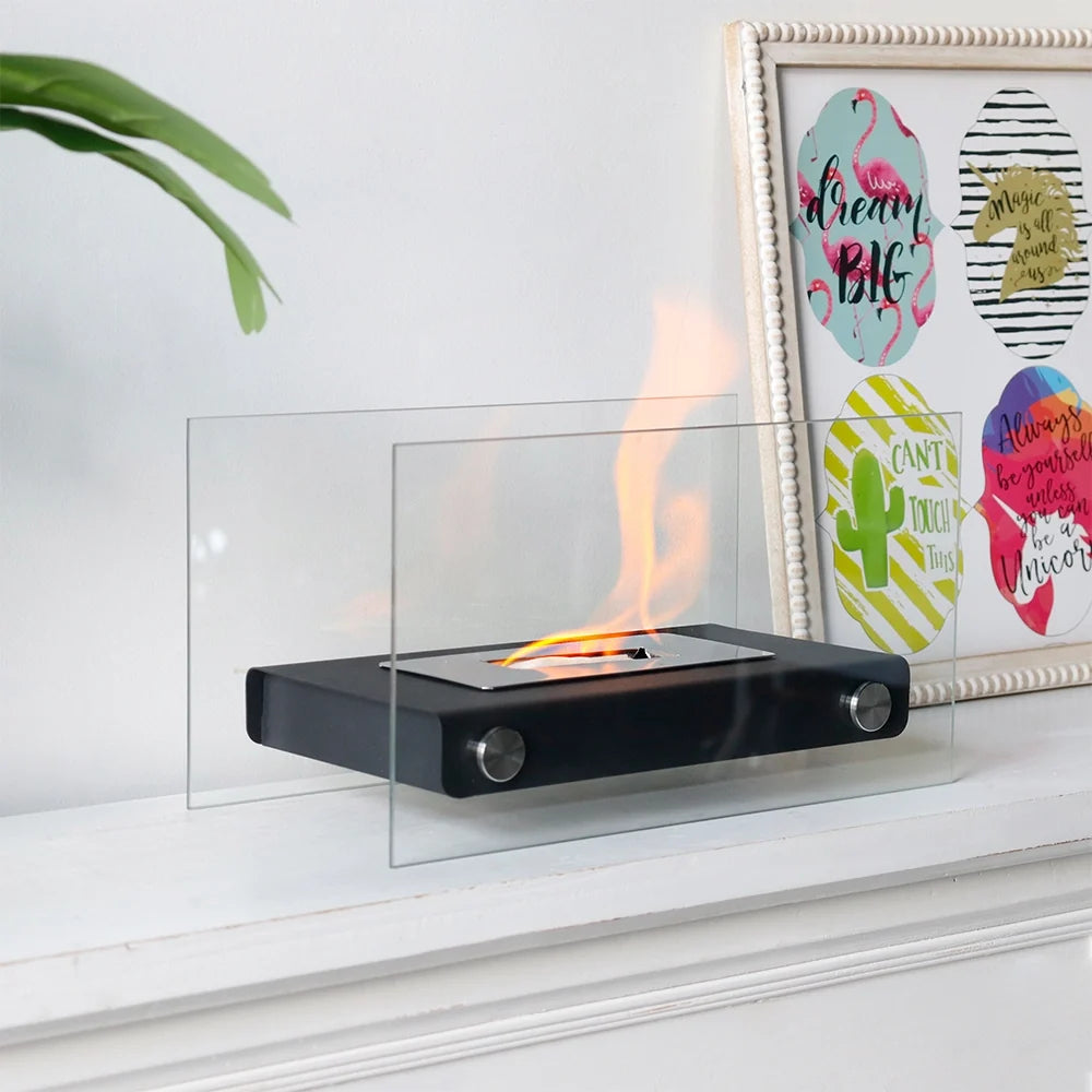 Black Rectangular Tabletop Fireplace