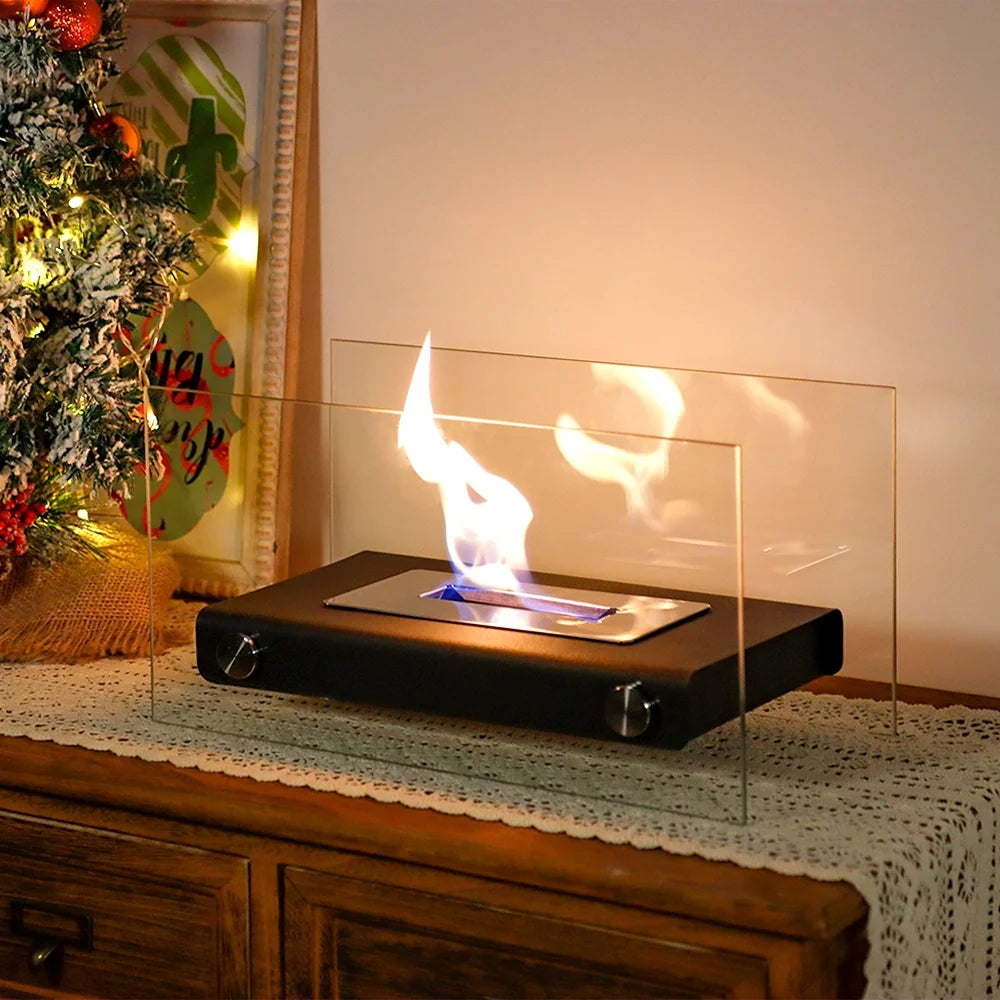White Rectangular Tabletop Fireplace