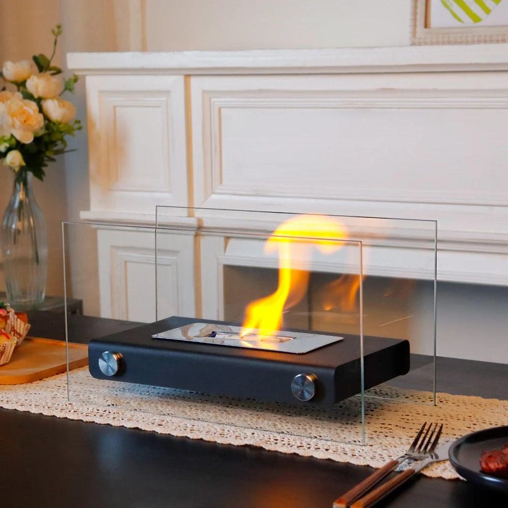 White Rectangular Tabletop Fireplace