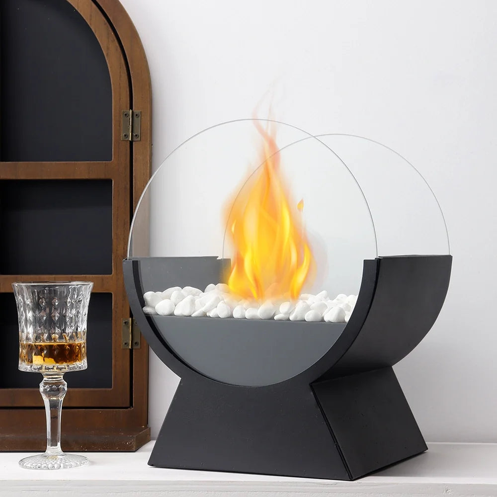Black Curved Tabletop Fire Bowl