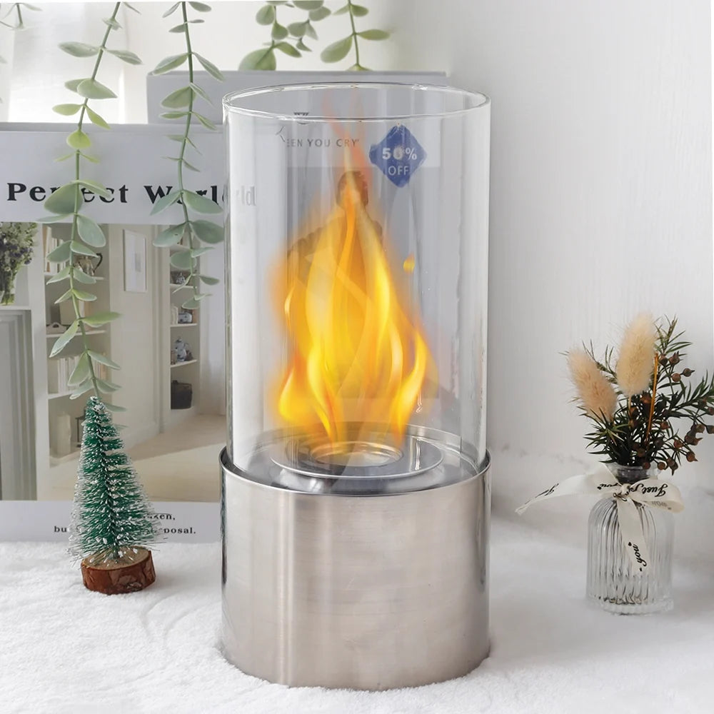 Glass Cylinder Tabletop Fire Bowl