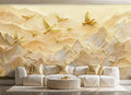 Golden Birds Over Mountain Peaks Wall Mural