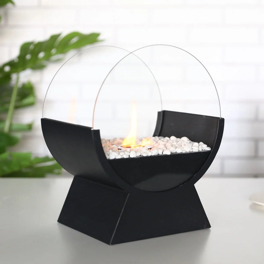Black Curved Tabletop Fire Bowl