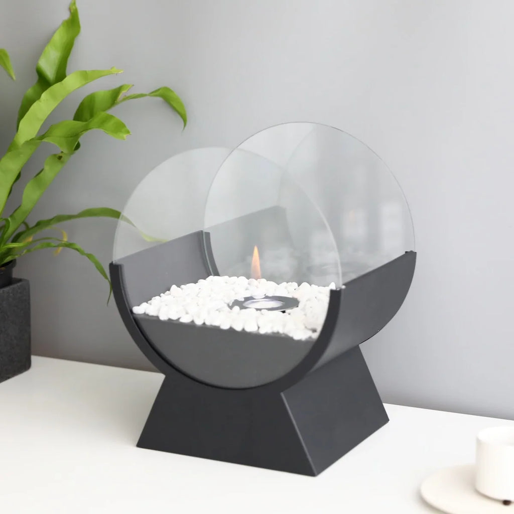Black Curved Tabletop Fire Bowl
