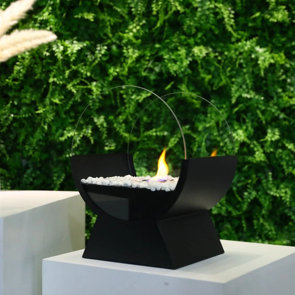 Black Curved Tabletop Fire Bowl