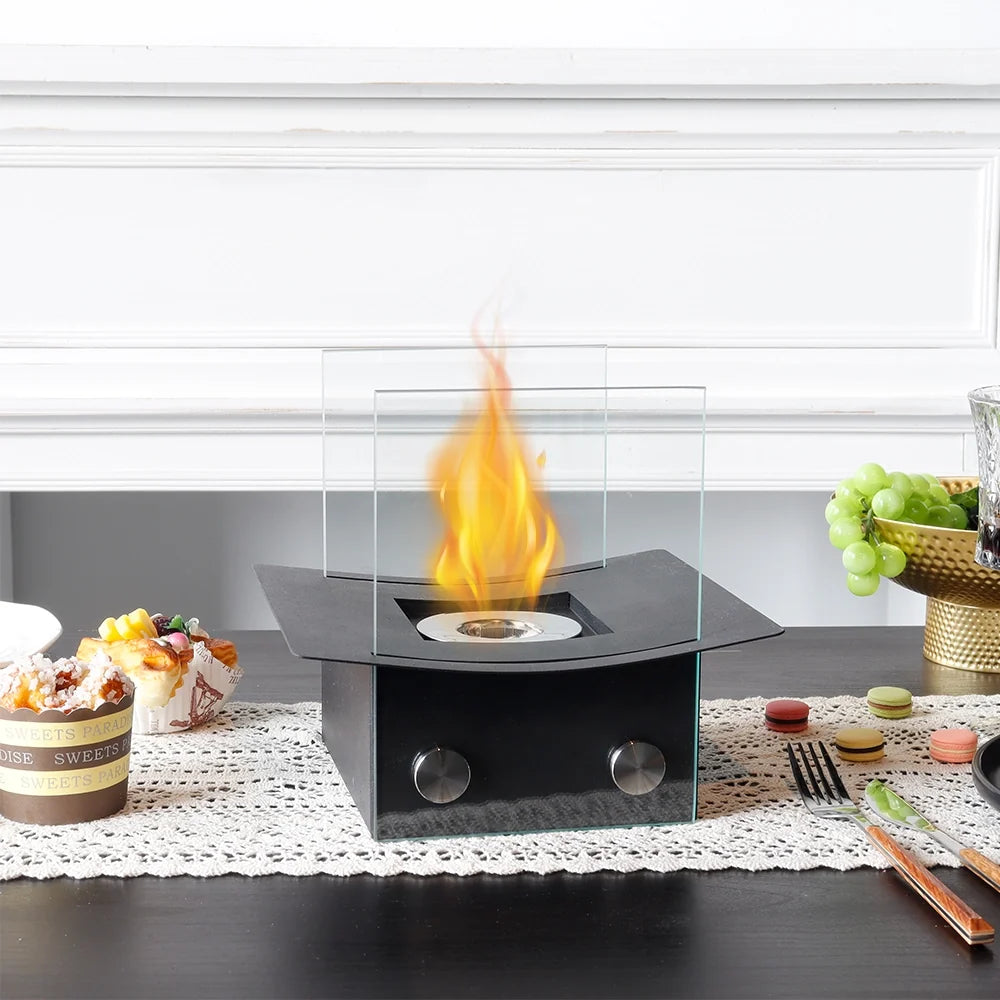 Mirrored Glass Tabletop Fireplace