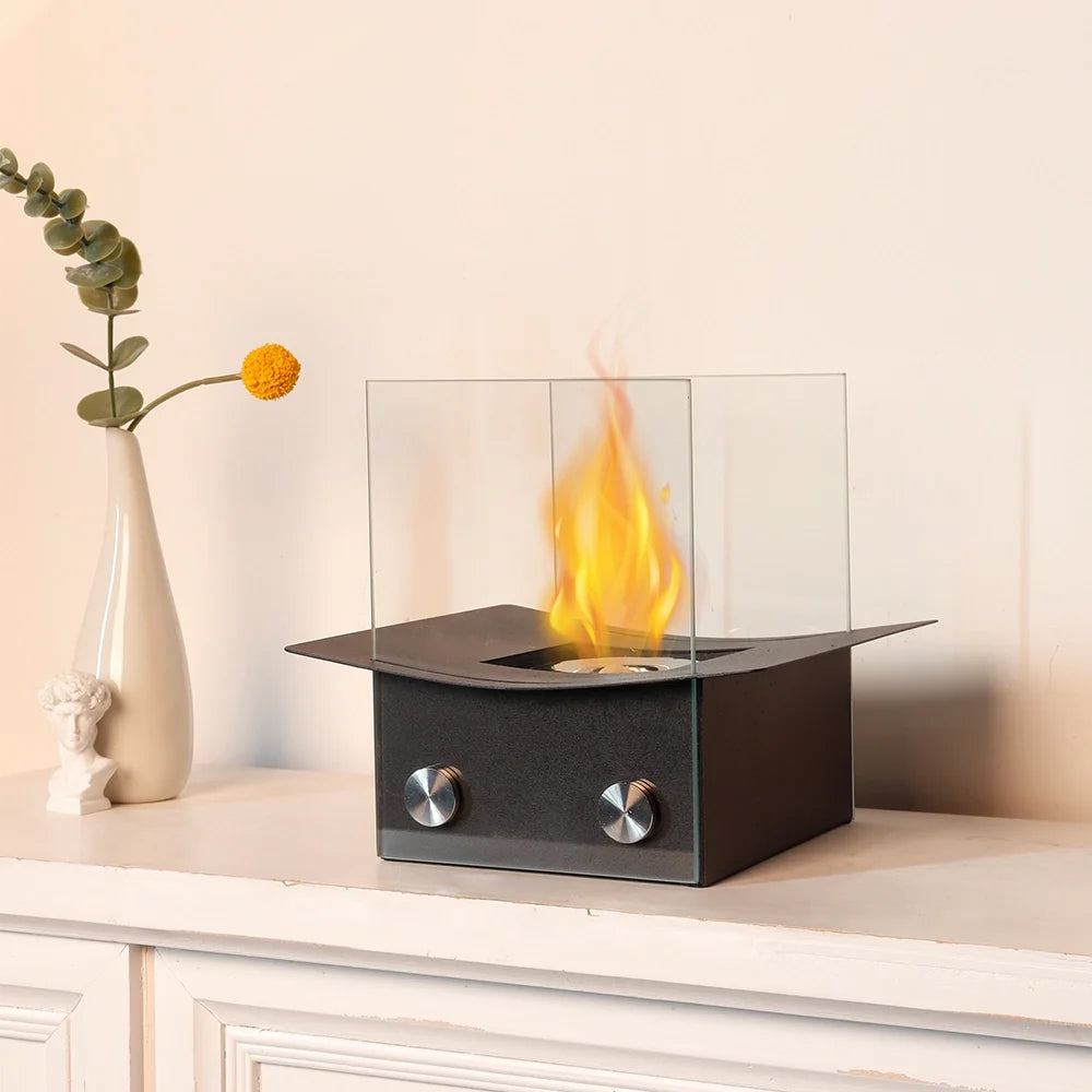 Mirrored Glass Tabletop Fireplace
