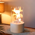 White Round Glass Tabletop Fireplace
