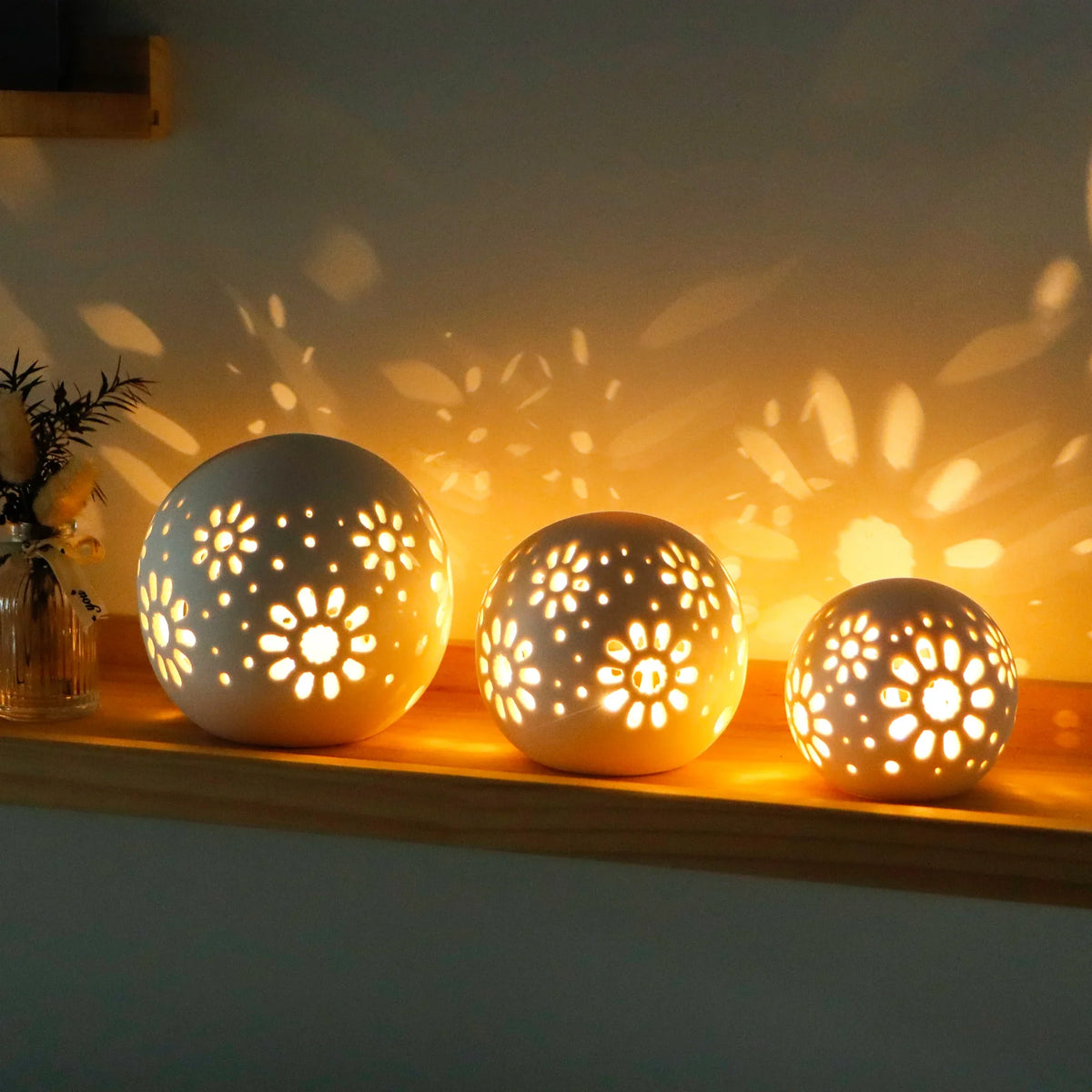Floral Ceramic Accent Lamps — Set of 3