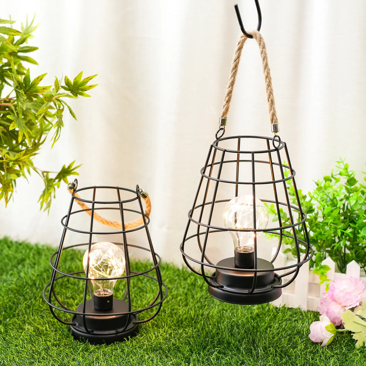 Cage Lantern Accent Lamps — Set of 2