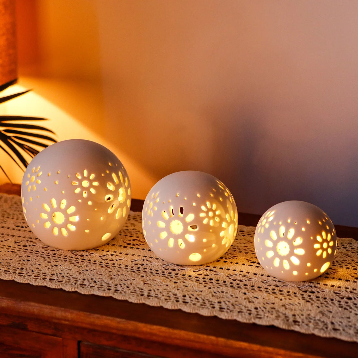 Floral Ceramic Accent Lamps — Set of 3
