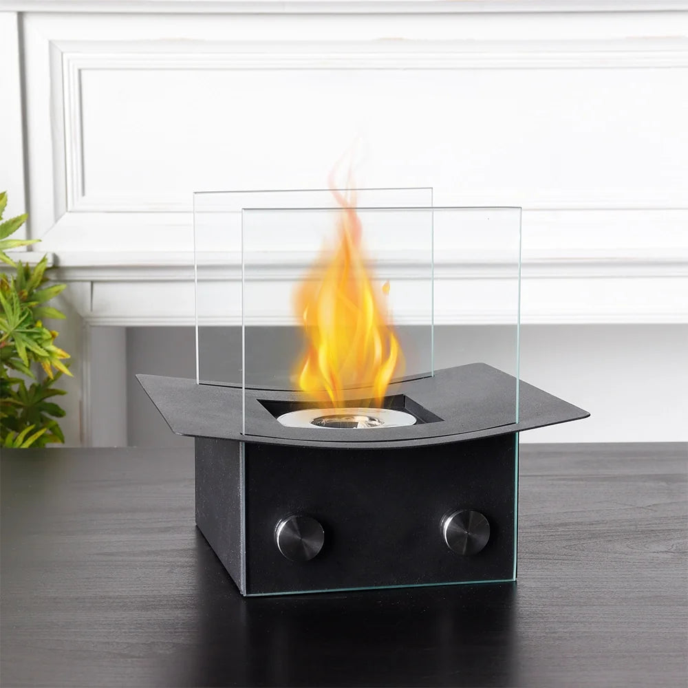 Mirrored Glass Tabletop Fireplace