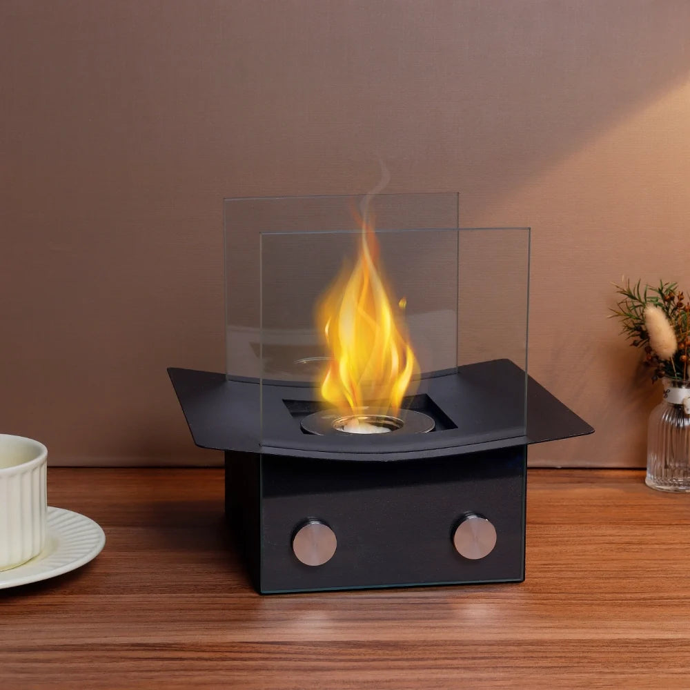 Mirrored Glass Tabletop Fireplace