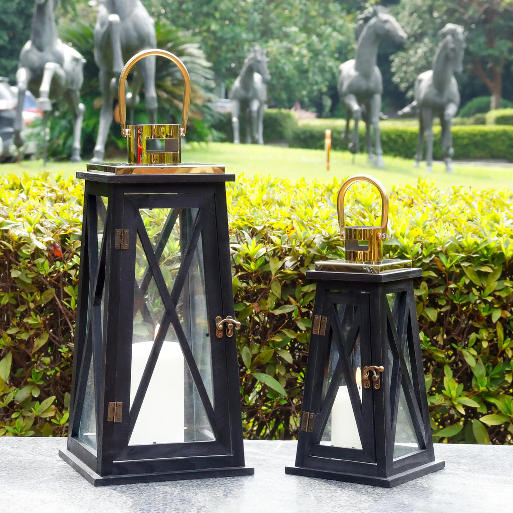 Black Cross-Frame Lanterns — Set of 2
