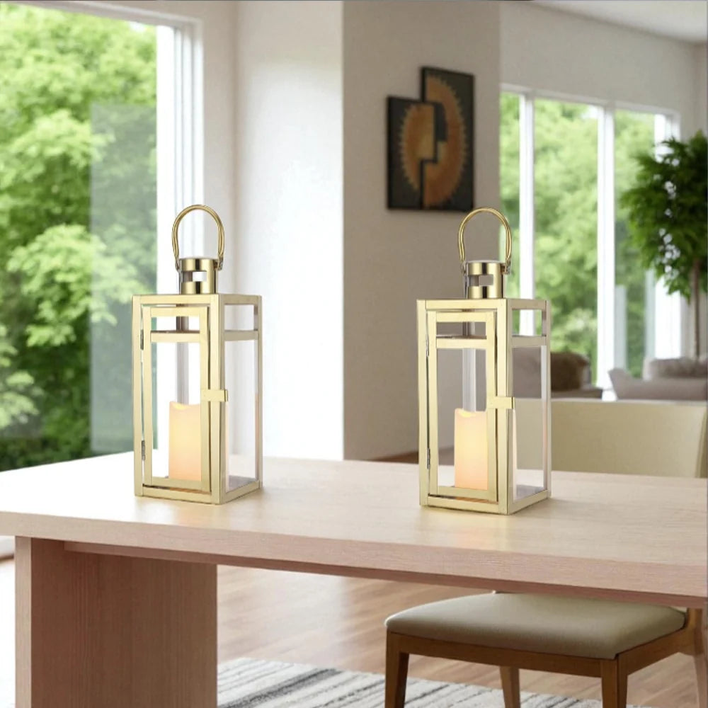 Gold Glass Candle Lantern