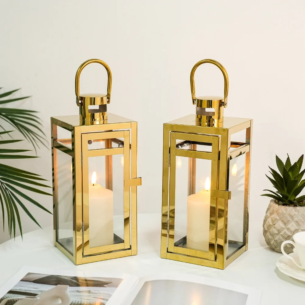 Gold Glass Candle Lantern