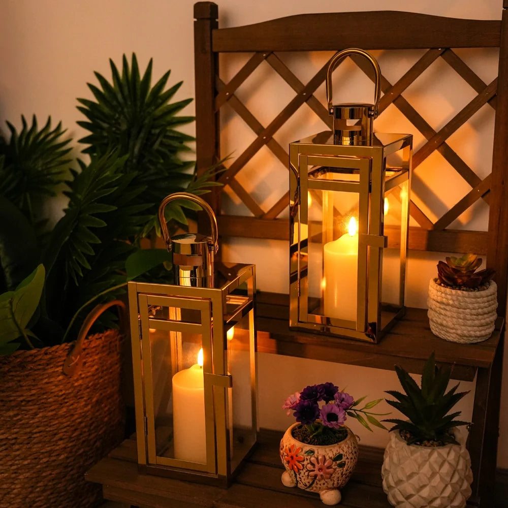 Gold Glass Candle Lantern