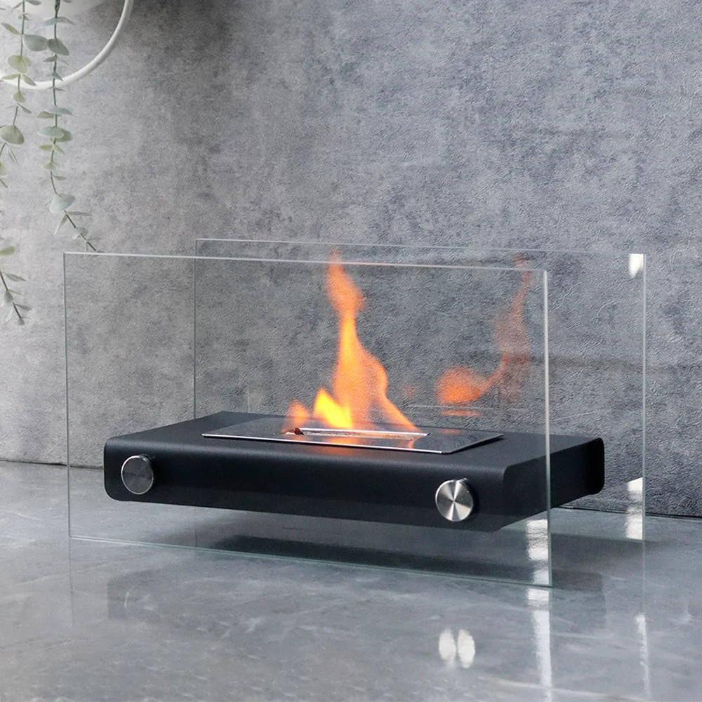 Black Rectangular Tabletop Fireplace