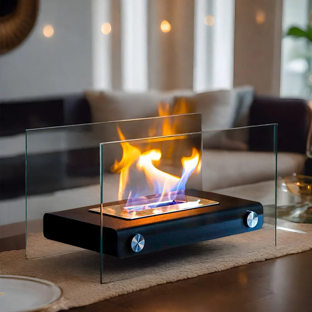 Black Rectangular Tabletop Fireplace